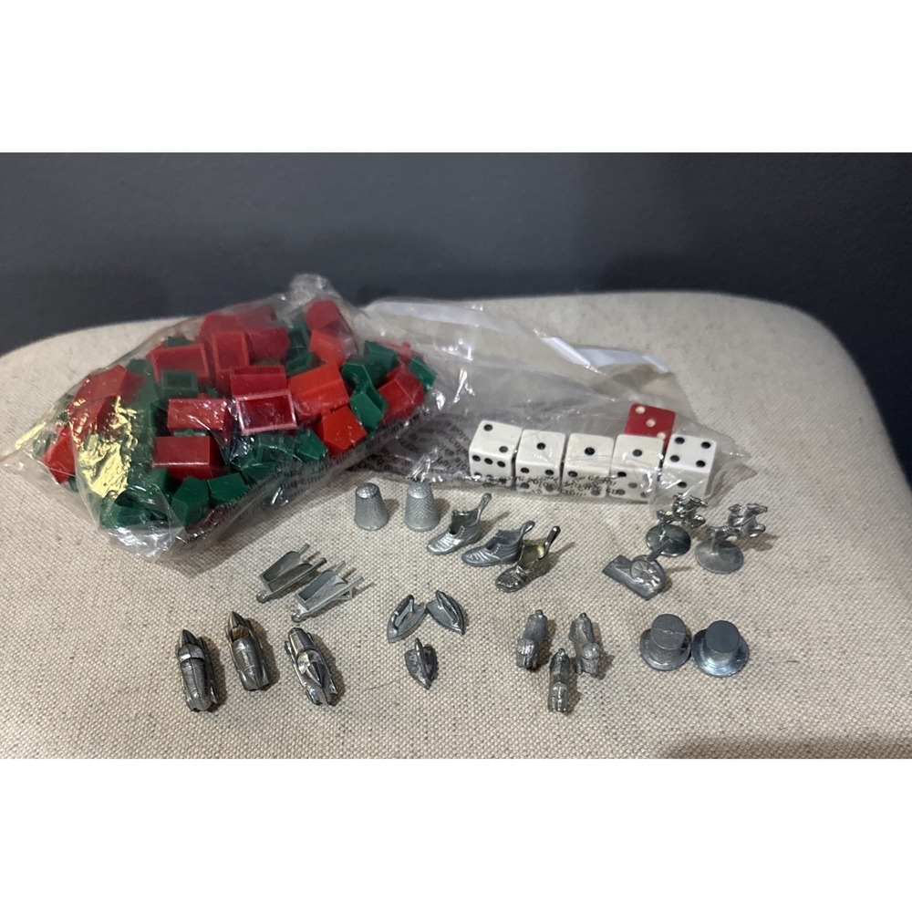 Lot of 21 Monopoly Metal Game Token Movers Pieces,Houses Hotels & Dice
